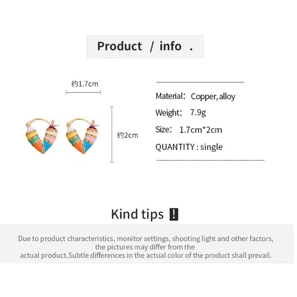 Colorful Gold  heart Hoop Earrings - Picture 3 of 5